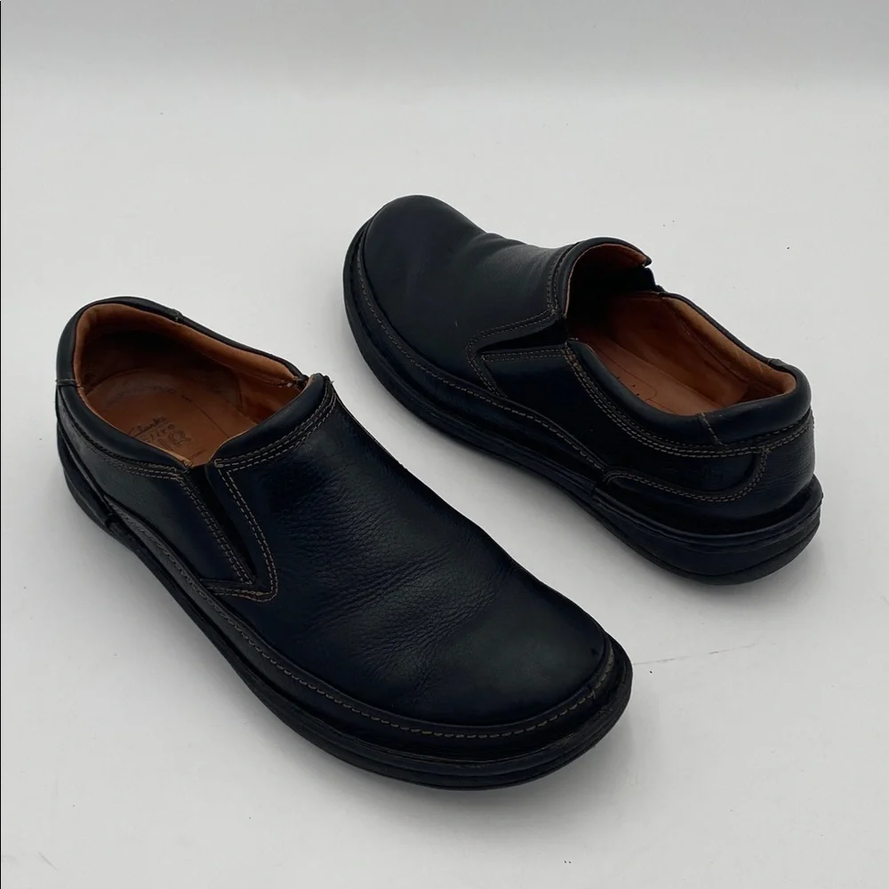 Clarks Black Leather Men's 12M Loafers slippers casual office comfort active Air